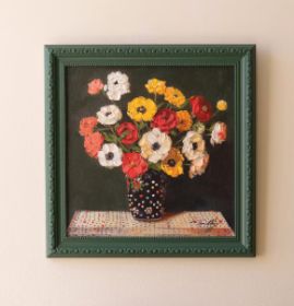 GREEN FRAMED STILL LIFE PAINTING