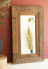 HAND CARVED RECYCLED WOOD FRAMED MIRROR