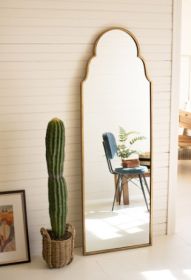 LARGE ARCHED MIRROR WITH BRASS FRAME