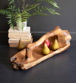 LARGE OVAL TEAK BOWL WITH HANDLE