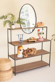 METAL AND WOOD DISPLAY SHELVES WITH MIRROR