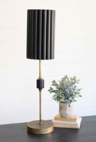 ANTIQUE GOLD TABLE LAMP WITH FLUTED BLACK METAL SHADE