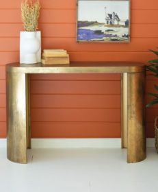 OVAL ANTIQUE BRASS CONSOLE TABLE
