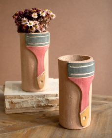 PAINTED CLAY PAINT BRUSH VASE