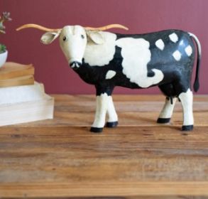 PAINTED METAL BLACK AND WHITE STEER