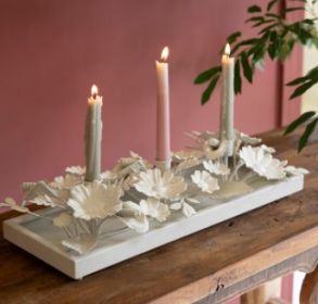 PAINTED METAL FLORAL TAPER CANDELABRA