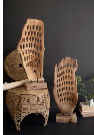 HAND-CARVED TEAK WOOD SCUPLTURE ON A BASE - PERFORATED