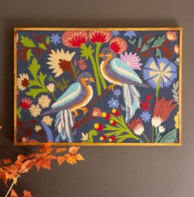 FRAMED HAND HOOKED ART - BIRDS AND FLOWERS