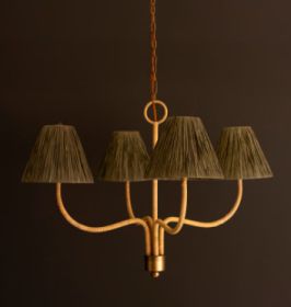 RATTAN-WRAPPED CHANDELIER WITH RAFFIA SHADE