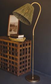 RATTAN-WRAPPED FLOOR LAMP WITH RAFFIA SHADE