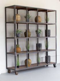 RAW METAL AND RECYCLED HONEY WOOD 16 CUBE DISPLAY UNIT