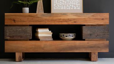 RECYCLED AND ACACIA WOOD CONSOLE TABLE WITH TWO DRAWERS