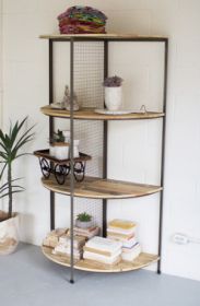 RECYCLED WOOD AND METAL DEMI LUNE SHELVING UNIT