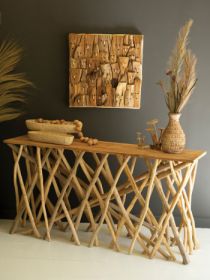REPURPOSED TEAK WOOD BRANCHES CONSOLE TABLE