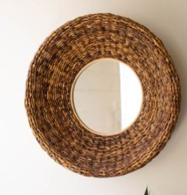 ROUND BANANA FIBER FRAMED MIRROR