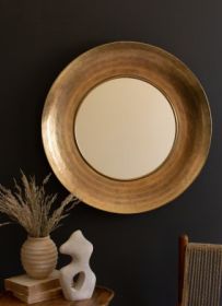 ROUND HAND HAMMERED ANTIQUE BRASS FRAME WITH MIRROR