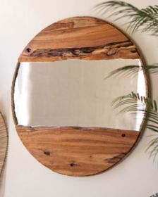 RECYCLED WOOD ROUND FRAMED MIRROR