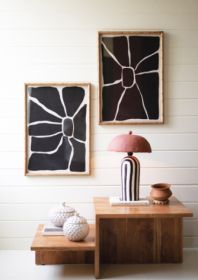SET OF TWO BLACK & WHITE FRAMED ABSTRACT PRINTS UNDER GLASS