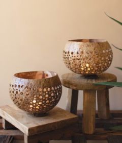 SET OF TWO CARVED COCO PLANTERS