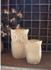 SET OF TWO CARVED WOODEN OWLS