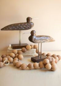 SET OF TWO CARVED WOODEN SHOREBIRDS ON STANDS