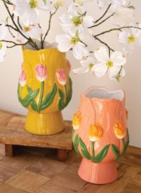 SET OF TWO CERAMIC TULIP VASES