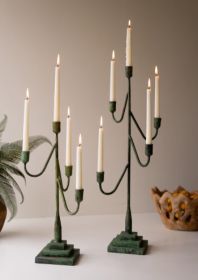 SET OF TWO TAPER CANDELABRAS - GREEN PATINA