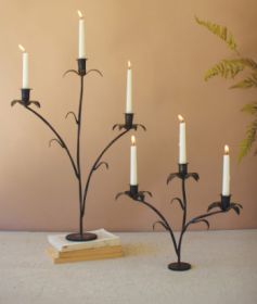 SET OF TWO FORGED-IRON TRIPLE TAPER CANDELABRAS