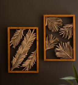 SET OF TWO FRAMED DRIFTWOOD LEAVES