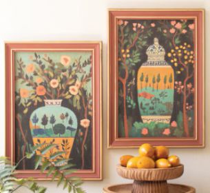 SET OF TWO FRAMED VASES PAINTINGS