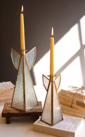 SET OF TWO GLASS ANGEL CANDLE HOLDERS