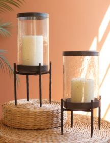 SET OF TWO IRON GLASS HURRICANES