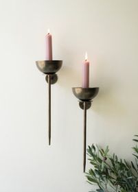 SET OF TWO METAL WALL TAPER CANDLE HOLDERS