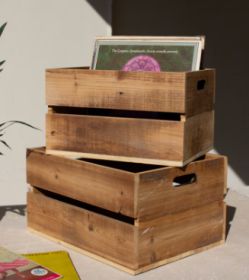 SET OF TWO SLATTED WOODEN CRATES - NATURAL FINISH