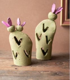 SET OF TWO PRICKLY PEAR CLAY LUMINARIES