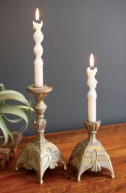 SET OF TWO RESIN ANTIQUE BRASS TAPER CANDLE STANDS