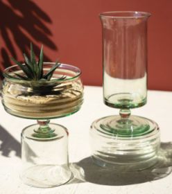 SET OF TWO GLASS COMPOTES WITH BASES