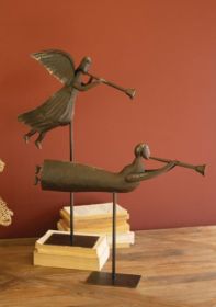 SET OF TWO RUSTIC METAL FOLK ART ANGELS