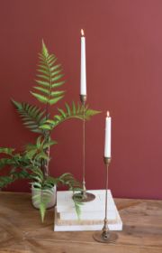 SET OF TWO TALL ANTIQUE BRASS TAPER CANDLE HOLDERS