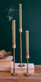 SET OF THREE METAL TAPER CANDLE HOLDERS - ANTIQUE BRASS #1
