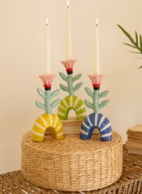 SET OF THREE CERAMIC FLOWER TAPER CANDLE HOLDERS - ONE EACH