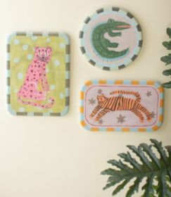 SET OF THREE PAINTED CHILDREN'S ART ANIMAL PRINTS