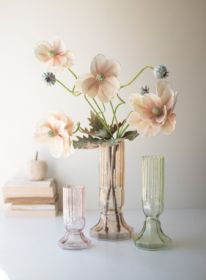 SET OF THREE FLUTED GLASS VASES - ONE EACH COLOR