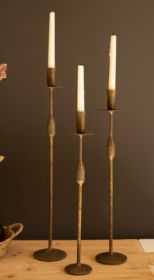 SET OF THREE FORGED IRON TAPER CANDLE HOLDERS