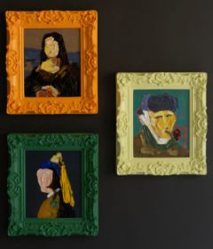 SET OF THREE FRAMED ACRYLIC PORTRAIT PAINTINGS