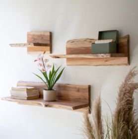 SET OF THREE LIVE-EDGE ACACIA WOOD FLOATING SHELVES