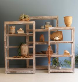 SET OF THREE RECYCLED WOOD SHELVING UNITS  - WHITE WASH