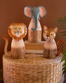 SET OF THREE RECYCLED WOOD AND IRON SAFARI ANIMALS