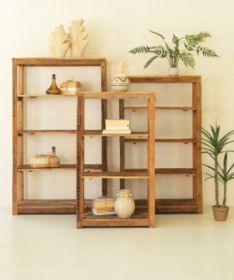 SET OF THREE RECYCLED WOOD SHELVING UNITS