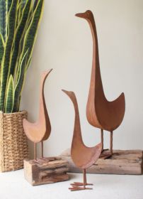 SET OF THREE RUSTIC METAL GEESE